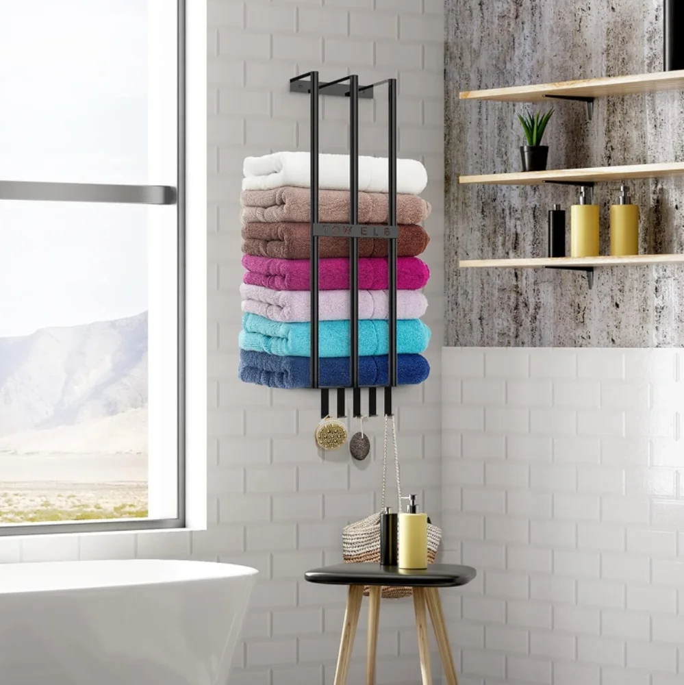 🛍️🆕 BEAUTIFUL WALL MOUNTED TOWEL RACK IN BLACK IRON, 8